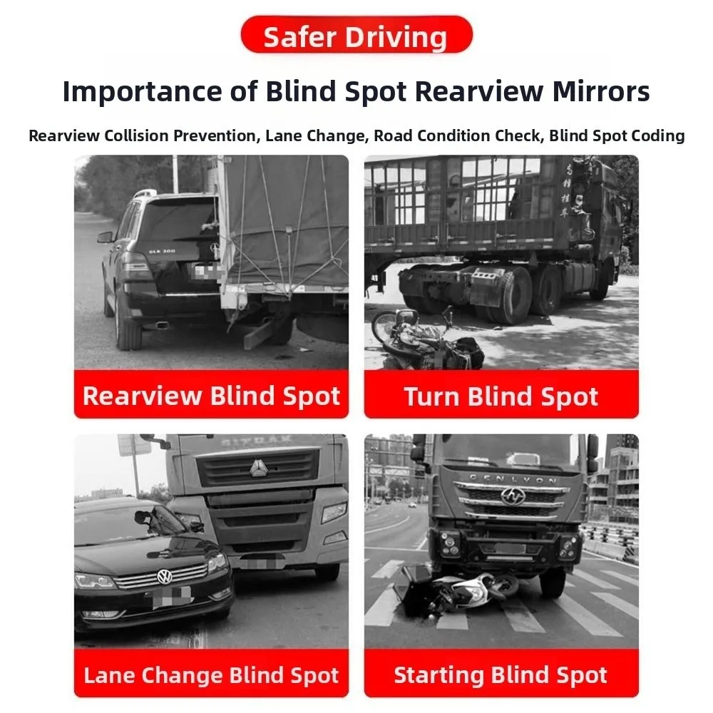 

2Pcs HD Glass Truck Side View Mirror 360 Degree Adjustable 9/12/14cm Reversing Auxiliary Mirror Universal Easy Installation