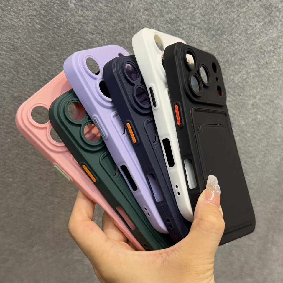 Funda Clásica Esmerilada de Colores Sólidos con Ranura para Tarjetas para iPhone 17 Pro Max 16 15 14 13 12 11 Pro Max Mini Plus Silicona Resistente a Caídas 6