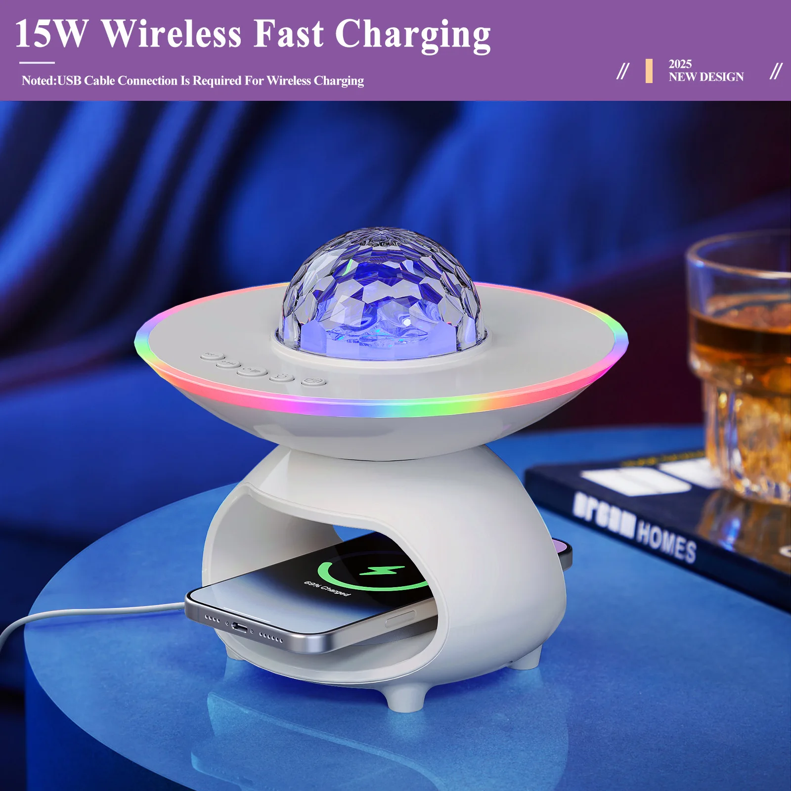 

Mobile Wireless Charging Bluetooth Desk Lamp High-end Feeling Ring Small Night Light for Bedroom Desktop Table Lamps Gift