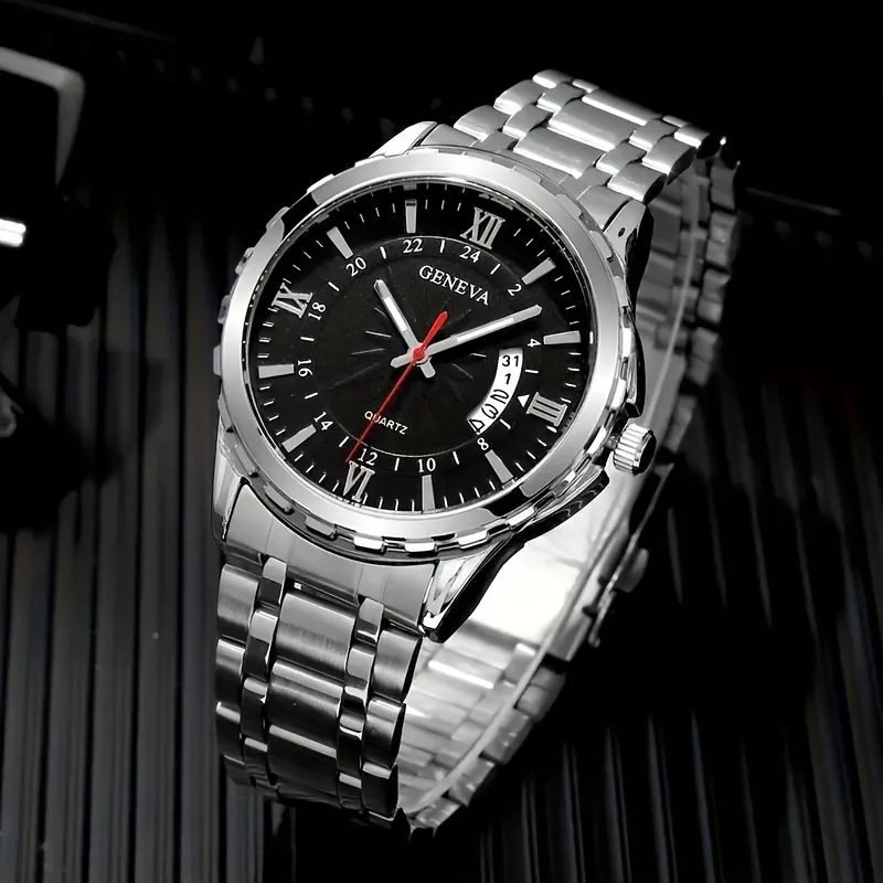 2 pçs nova moda feminina retro calendário prata relógio de quartzo + pulseira simples conjunto deslocamento diário