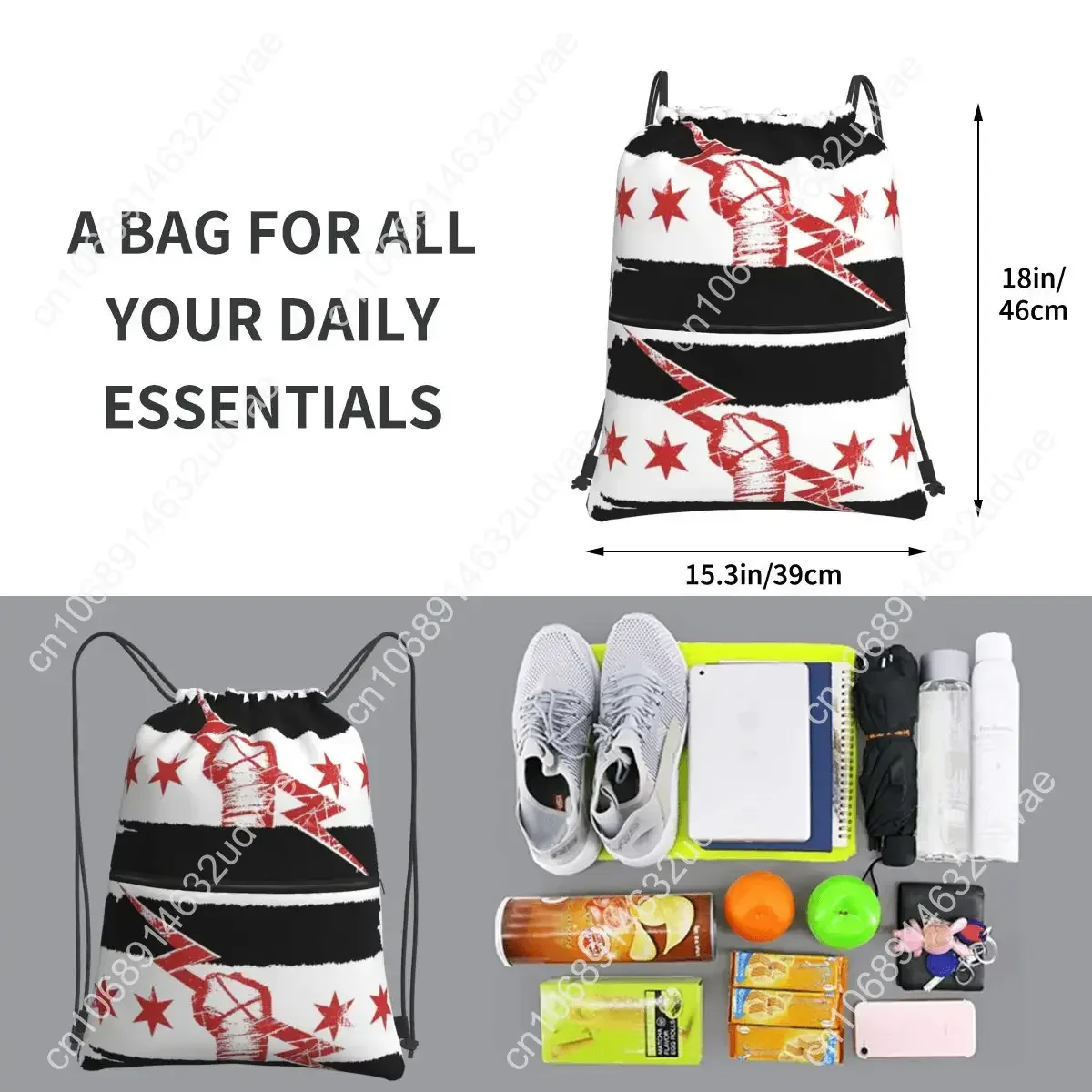 CM Punk WWE Portable Backpacks Drawstring Bag Multi-function Drawstring Bundle Pocket Storage Bags For Travel Sport Man Woman