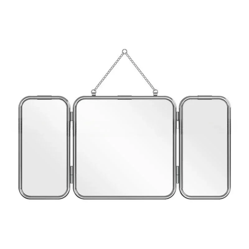 Square modern minimalist metal tri-fold mirror stainless steel wall-mounted mirror bathroom vanity bed and breakfast