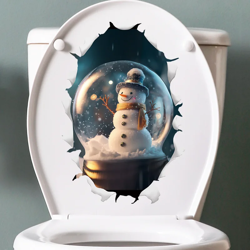 

M48 Christmas Snowball Music Box Toilet Sticker Bathroom Toilet Cover Sticker Wall Stickers Wc For Home Decoration