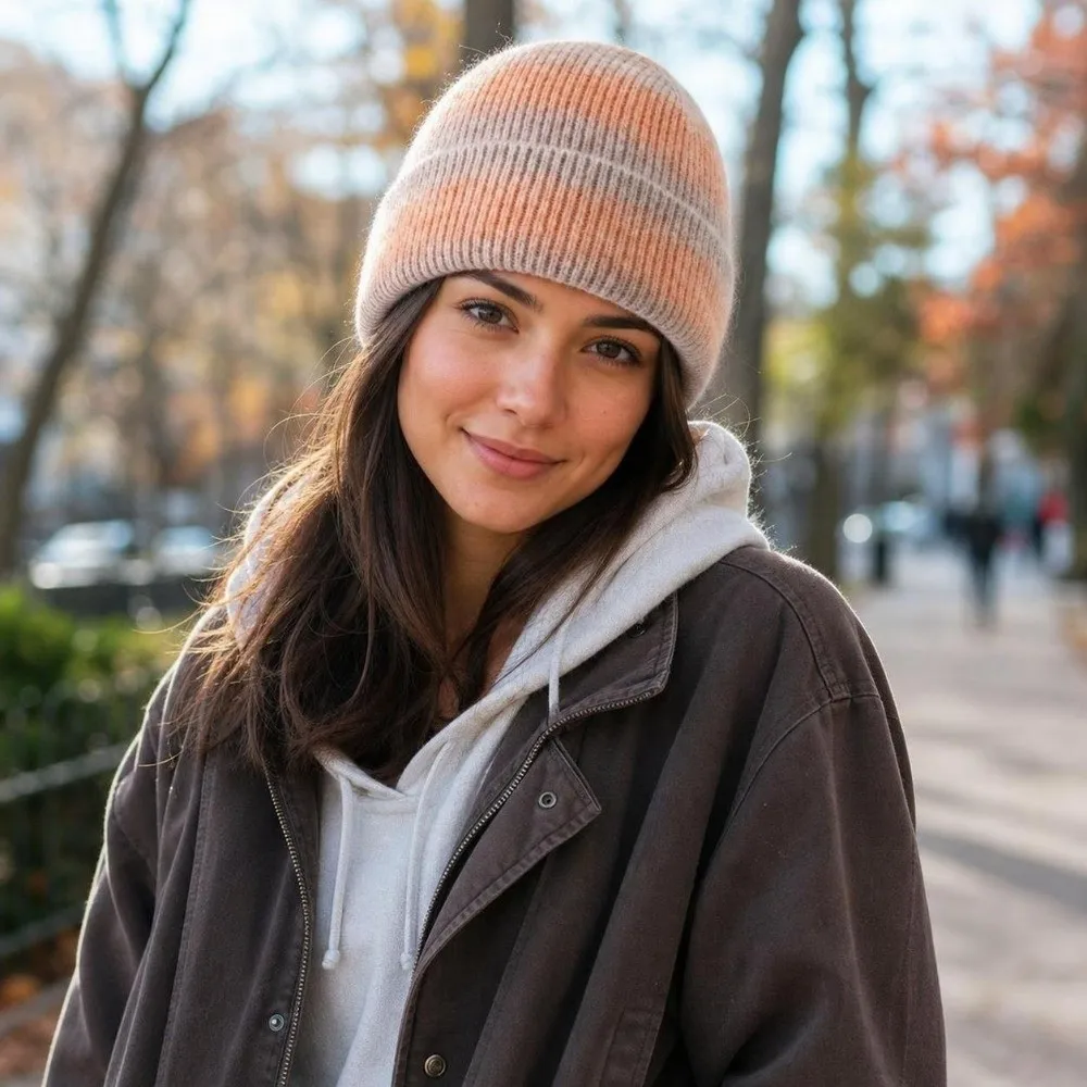 Versatile Gradient Color Knitted Beanie Hat Windproof Thickened Warm Winter Cap Cold Proof Pullover Hat Unisex