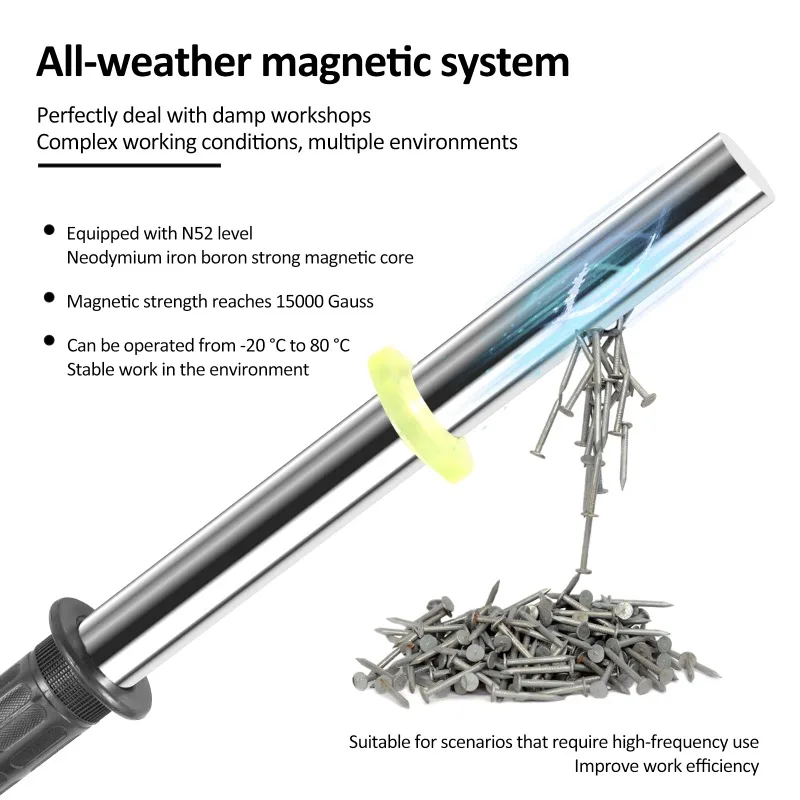

1PC Iron Remover Magnets Retrieving Baton with Handle Absorber Silver NdFeB Pick Up Rod for Pickup Nails Screws and Metal Scraps