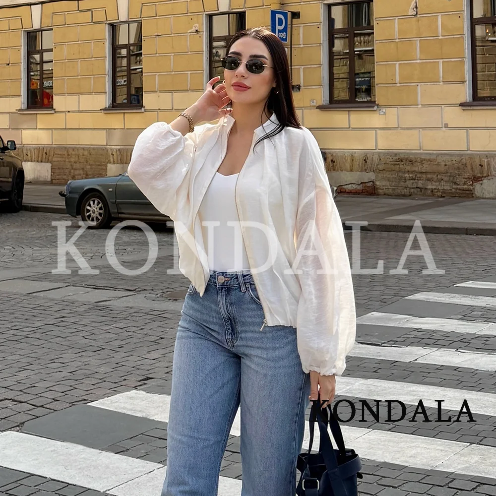 KONDALA Women Holiday Casual Pleated Jacket Chic Lightweight Zip-up Jacket 2026 Summer Trendy High Street Elegant Ladies Jackets