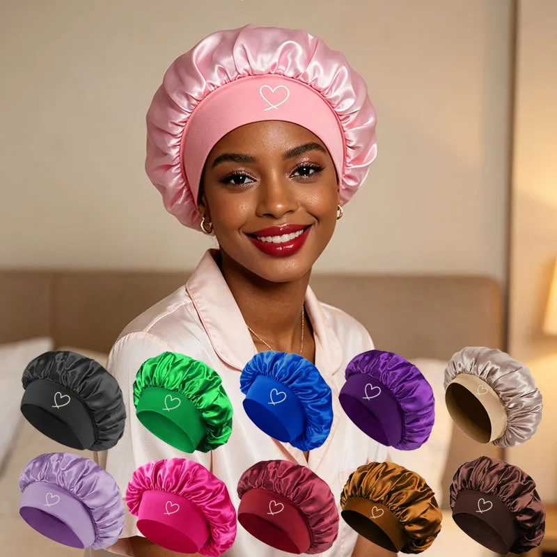 Women's Bonnet Hat Fashionable Print Pattern Satin Sleep Bonnet，Elastic Wide-Brim Silky Sleeping Cap For Hair Protection For Dai