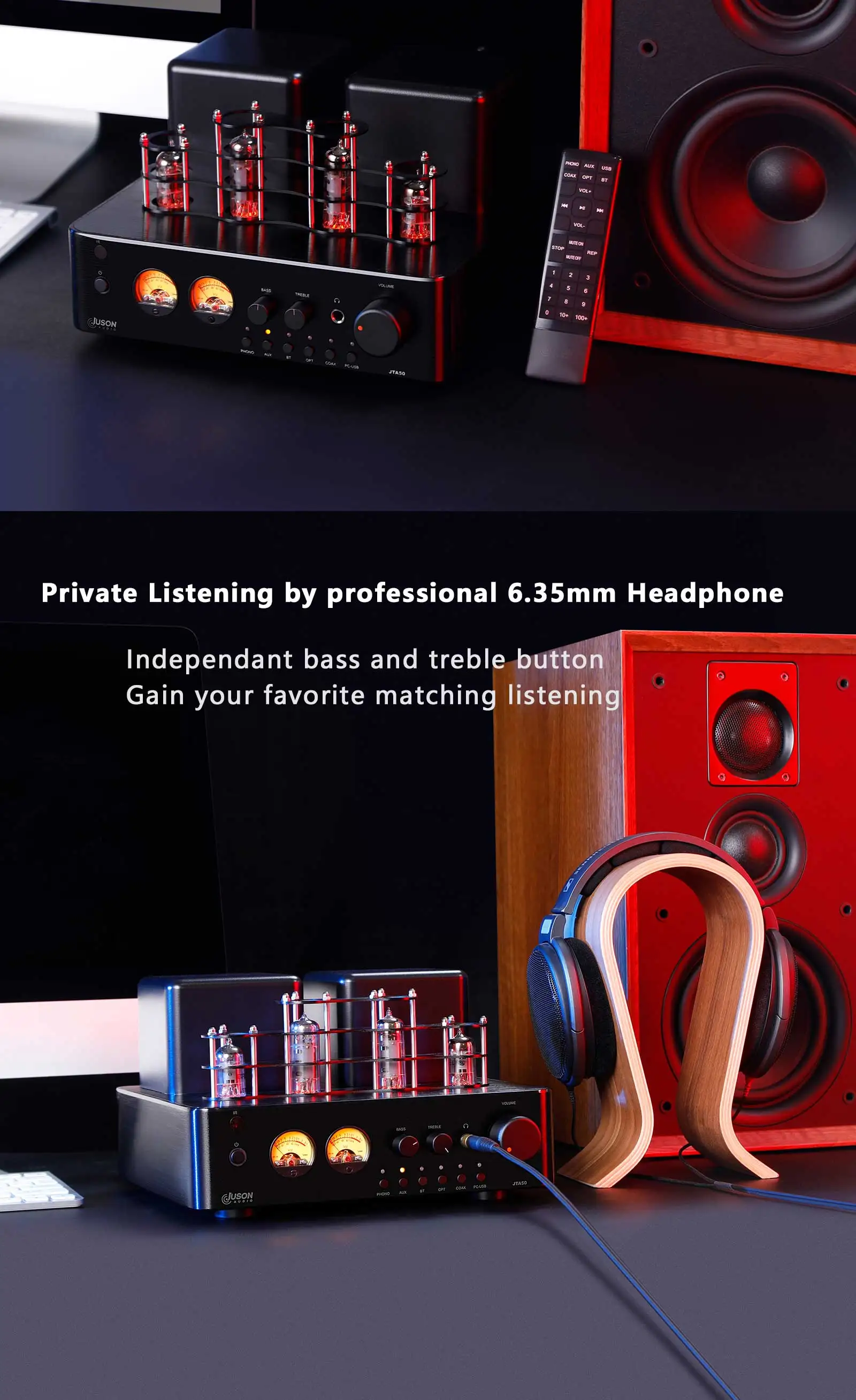 Juson Audio JTA50 Röhren verstärker Hifi Vakuum Blue Tooth Hybrid Stereo Sound USB RCA Opt Remote Phono 2,1 W Kanal für Plattens – Detail 3