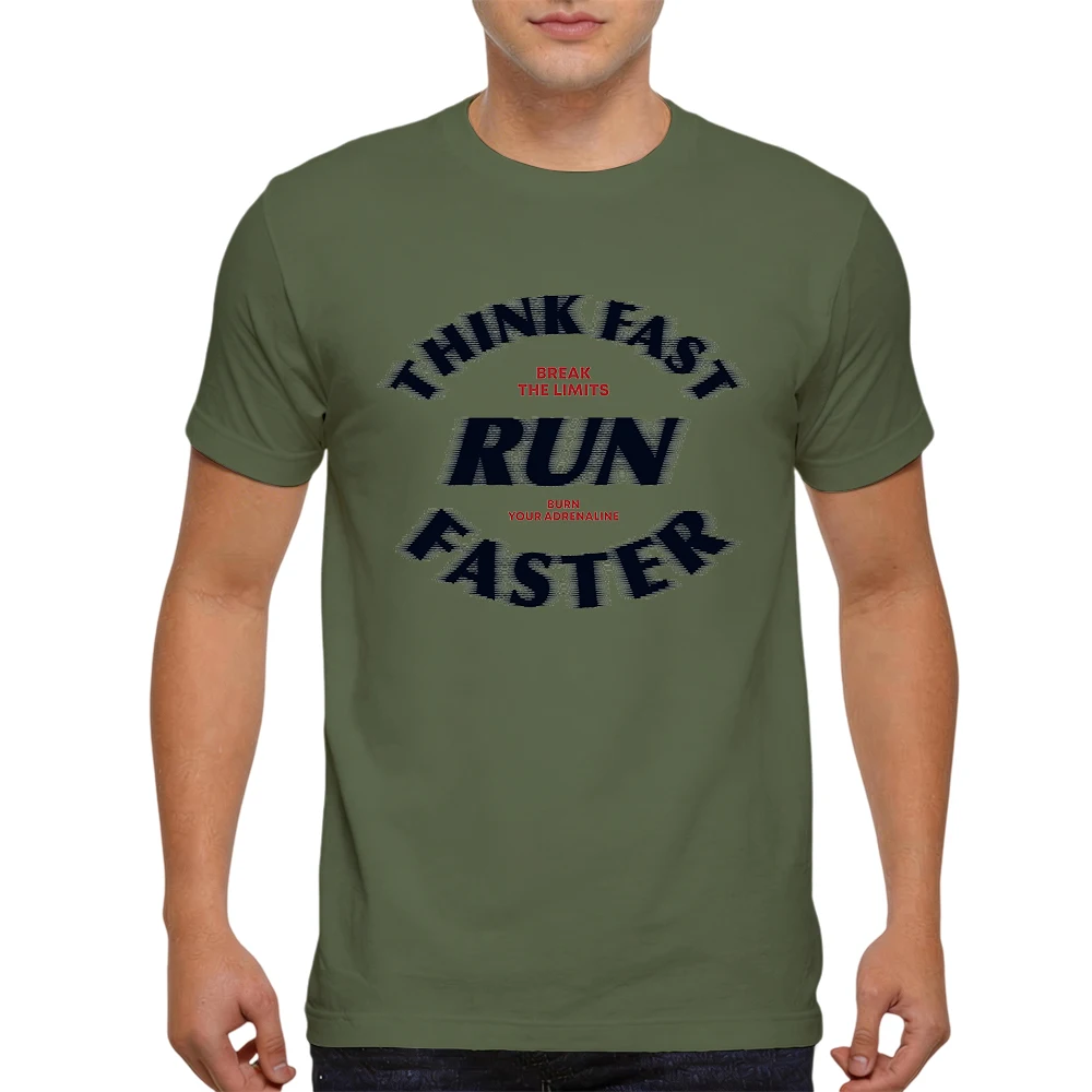 Mens 100% Cotton T Shirt Run Faster Break The Limits Sport Motivational Quote Print Breathable Short Sleeve Casual Daily Tee