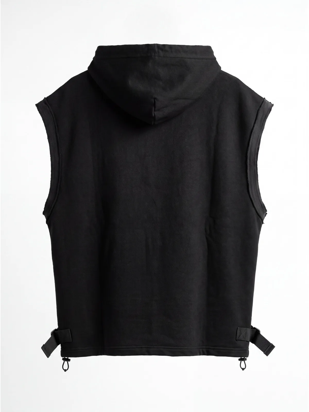 MAZZONNE Men's Sleeveless Hooded T-Shirt Cotton Blend Tonal Letter Applique Adjustable Hem Streetwear Top H