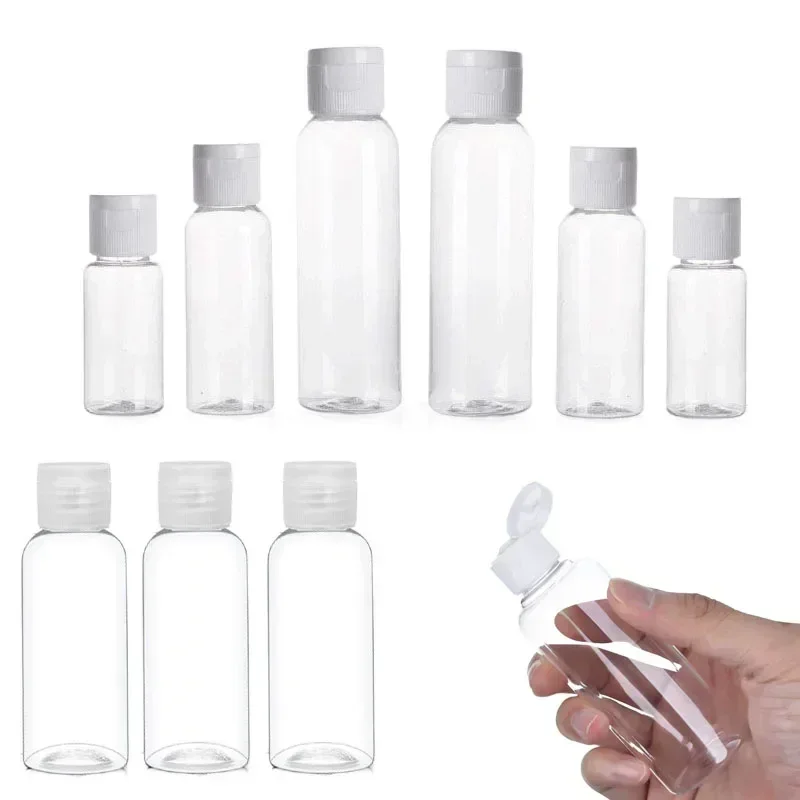 

30 шт. пустые 5/10/20/30/50/60/100 мл прозрачные пластиковые бутылки из ПЭТ с откидной крышкой, дорожный контейнер для шампуня, кондиционера, лосьона