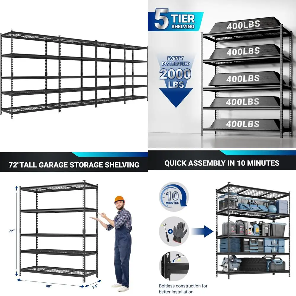 

Сверхмощные 5-ярусные гаражные полки для хранения инструментов, вместимость промышленного класса до 2000 фунтов, идеально подходит для тяжелого оборудования и стоек.