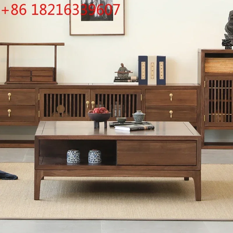 Household Black Walnut Wooden Furniture Square Solid Wood Tea Table Large Size Log