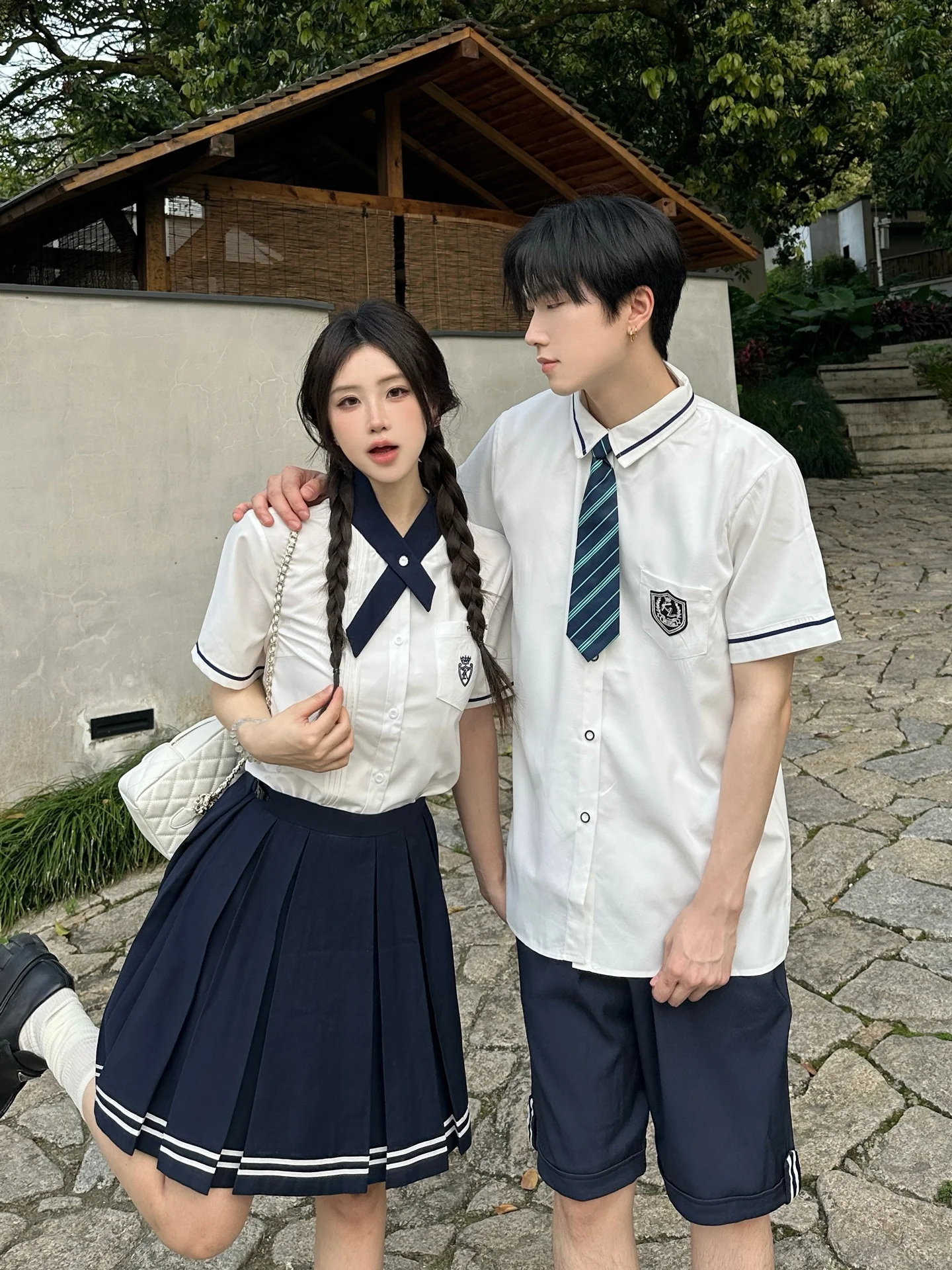 

Loose Korean Style JK Shirt Men's Summer Performance Graduation Class Uniform Set Couple's Casual Loose Fit Button up