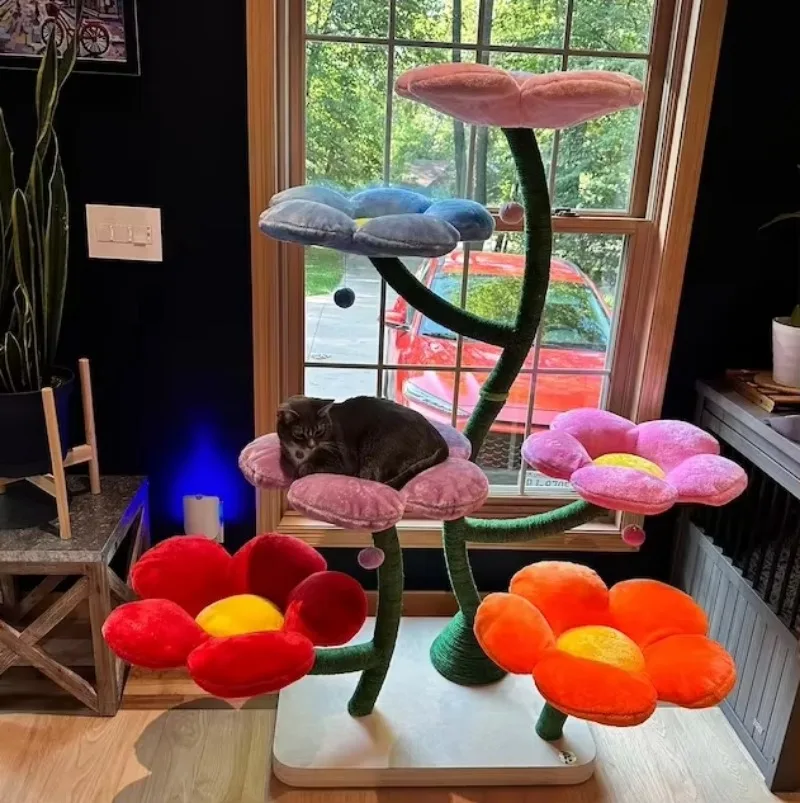 Modern Flower Floral Cat Tree Tower Luxury Cat Condo Climbing Furniture Cat Tree for Kitty Gift