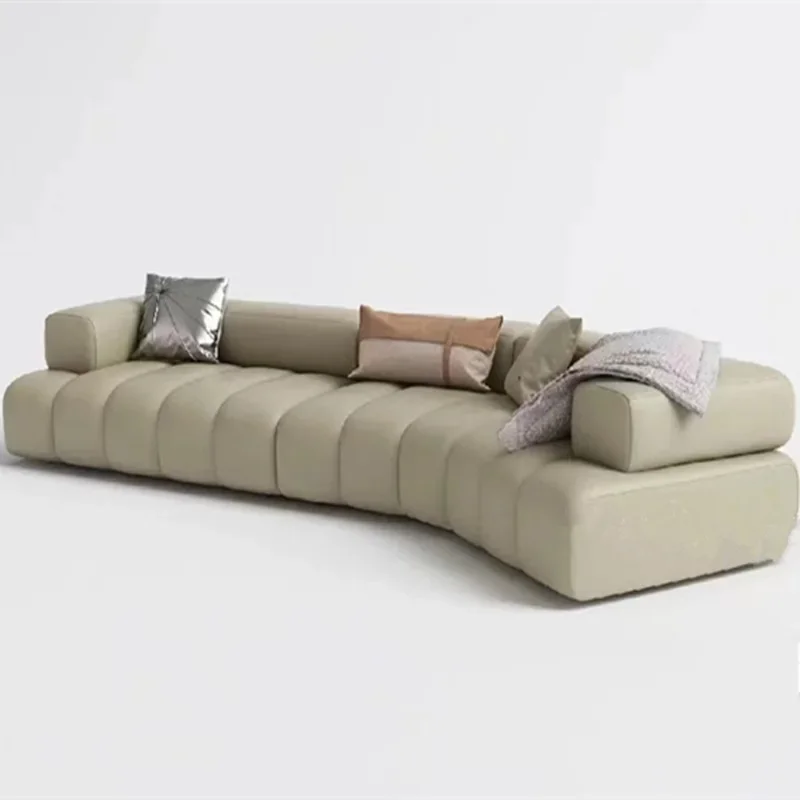 Light luxury leather art microfiber leather living room large apartment corner curved line piano key sofa