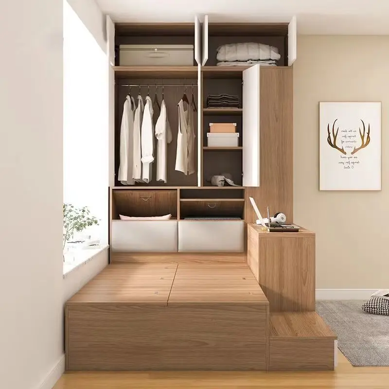 Bedroom tatami storage bed wardrobe combination