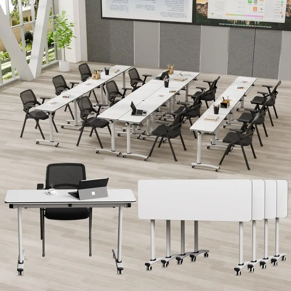 

PACK Folding Conference Table with Wheels,47.2in15.7in29.5in, HeavyDuty FlipTop Foldable Conference Training Table System,Rolli