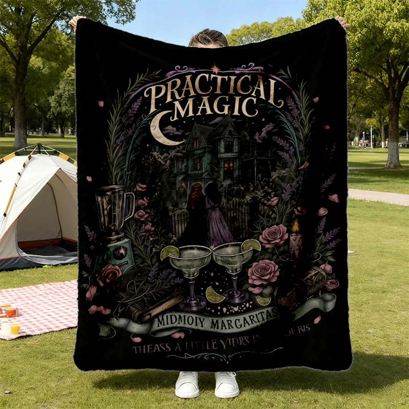Midnight Margaritas Witchy Halloween Flannel Blanket, Practical Magic Flannel Blanket