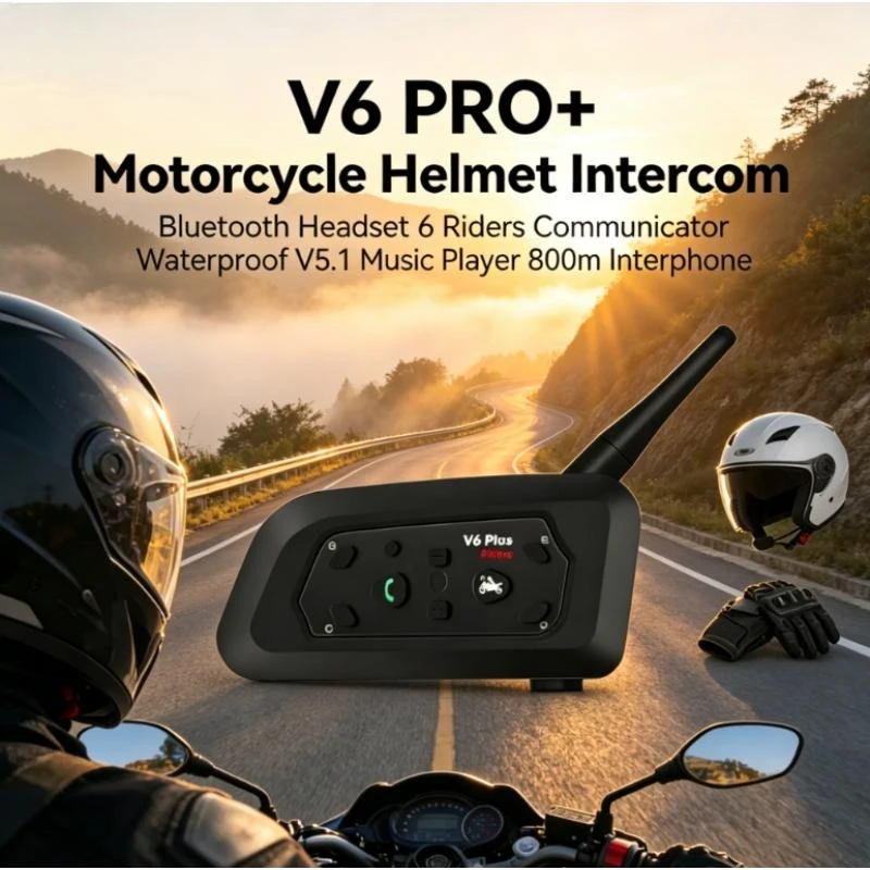 

V6 PRO+ BT5.1 Helmet Headset 6 Riders Intercom 800m Motorcycle Waterproof Music Player