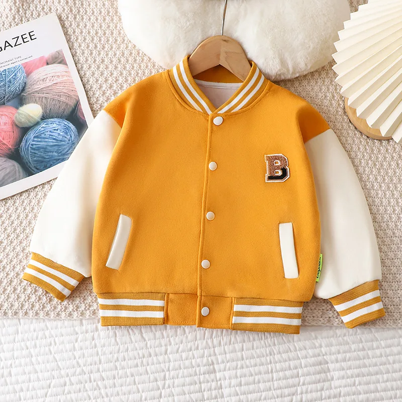 Boys Girls Baseball Jackets Baby Spring Autumn Casual Coats Kids Single Breasted Letter Outerwear Children Sports Clothing 1-14Y