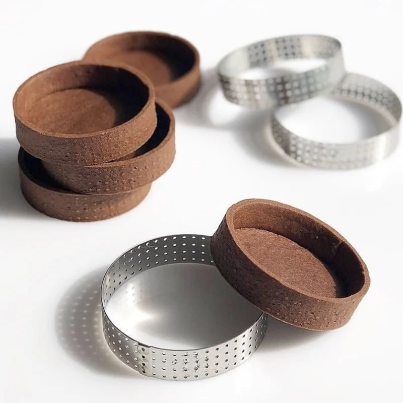 5-10cm Tart Ring Stainless Steel Tartlet Mold Circle Cutter Pie Ring Diy Heat-Resistant Perforated Cake Mousse Mold Baking Tools