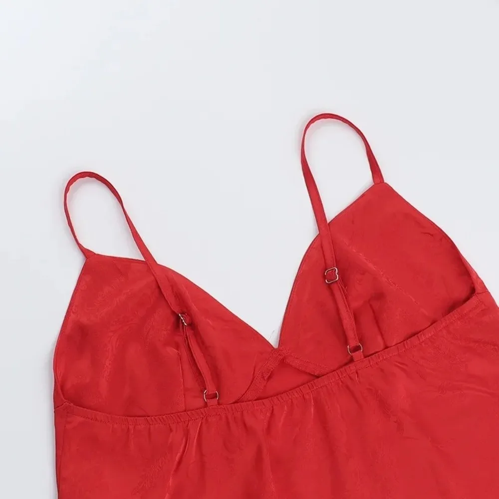 Sexy Deep V Neck Women Satin Camisole Loose Fit Printed Pattern Backless Top Sleeveless Breathable Crop Top Summer Wear