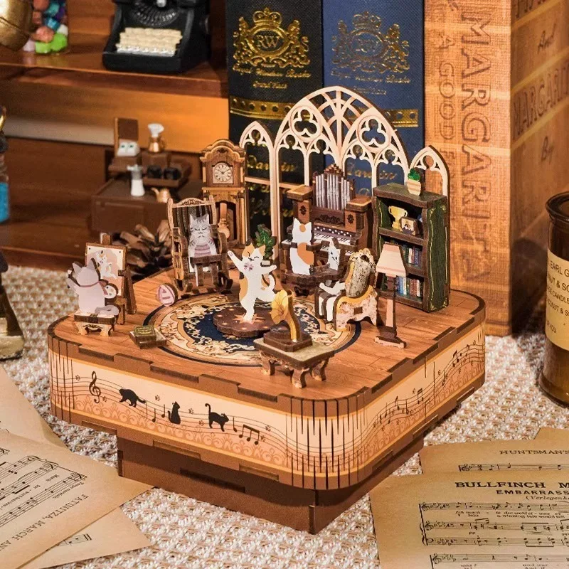 Magisch kasteel sprookje muziekdoos houten bouwsteen montage muziekdoos DIY handgemaakte meisje creatief verjaardagscadeau