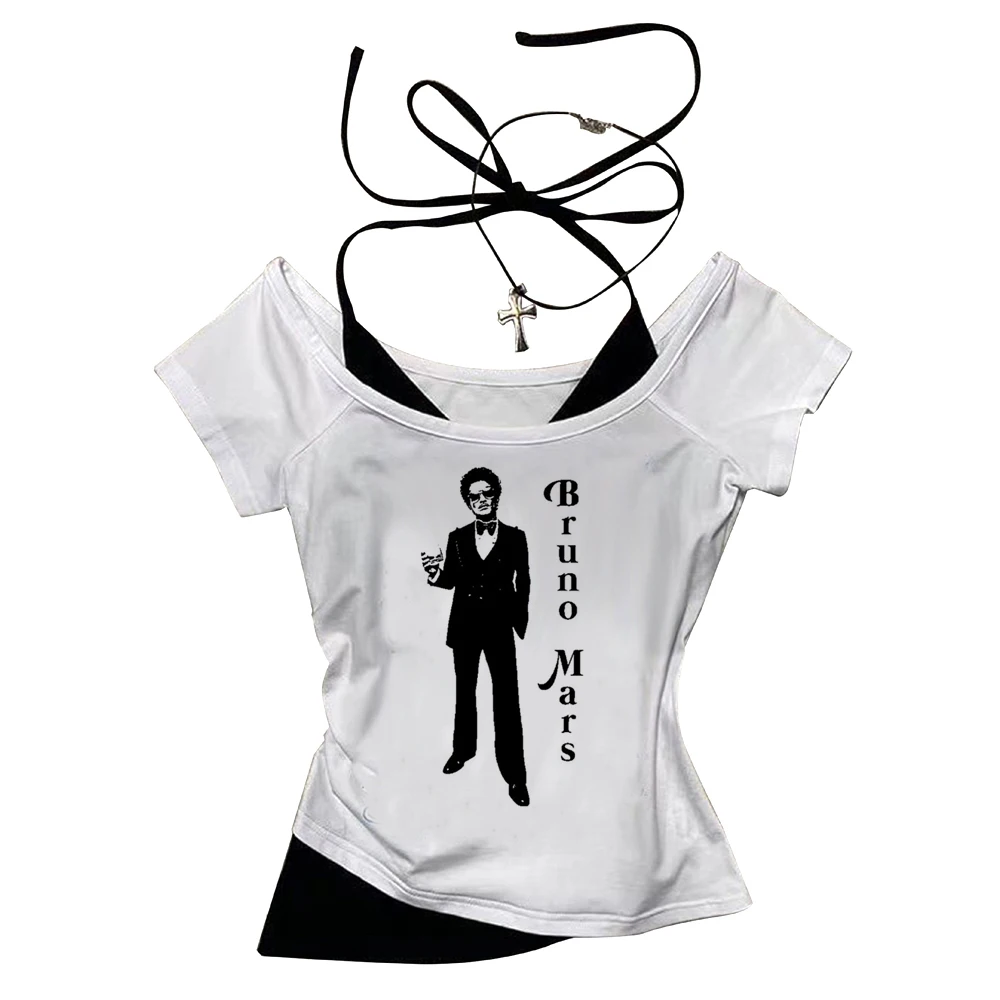 Bruno Mars cropped top women alternative  gothic cutecore vintage kawaii top tees funny 2000s summer
