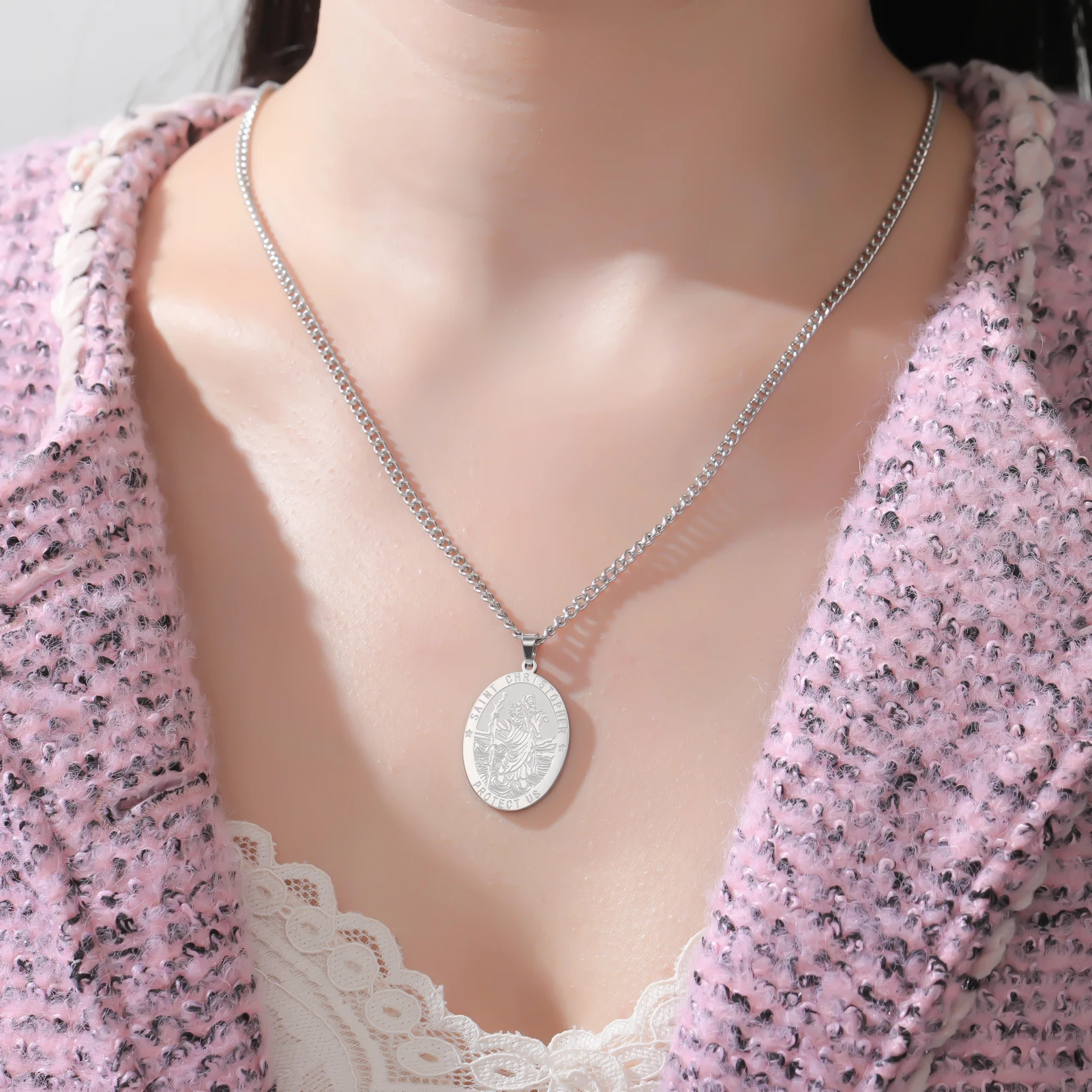 Sipuris سانت كريستوفر الصليب ميدالية قلادة الفولاذ المقاوم للصدأ رئيس الملائكة القديسين حماية تميمة القلائد مجوهرات هدايا