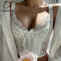 CINOON-Sujetador de encaje Sexy para mujer, chaleco sin aros, ropa interior dulce, Bralette de boda para mujer, sujetadores con corsé francés, lencería bordada