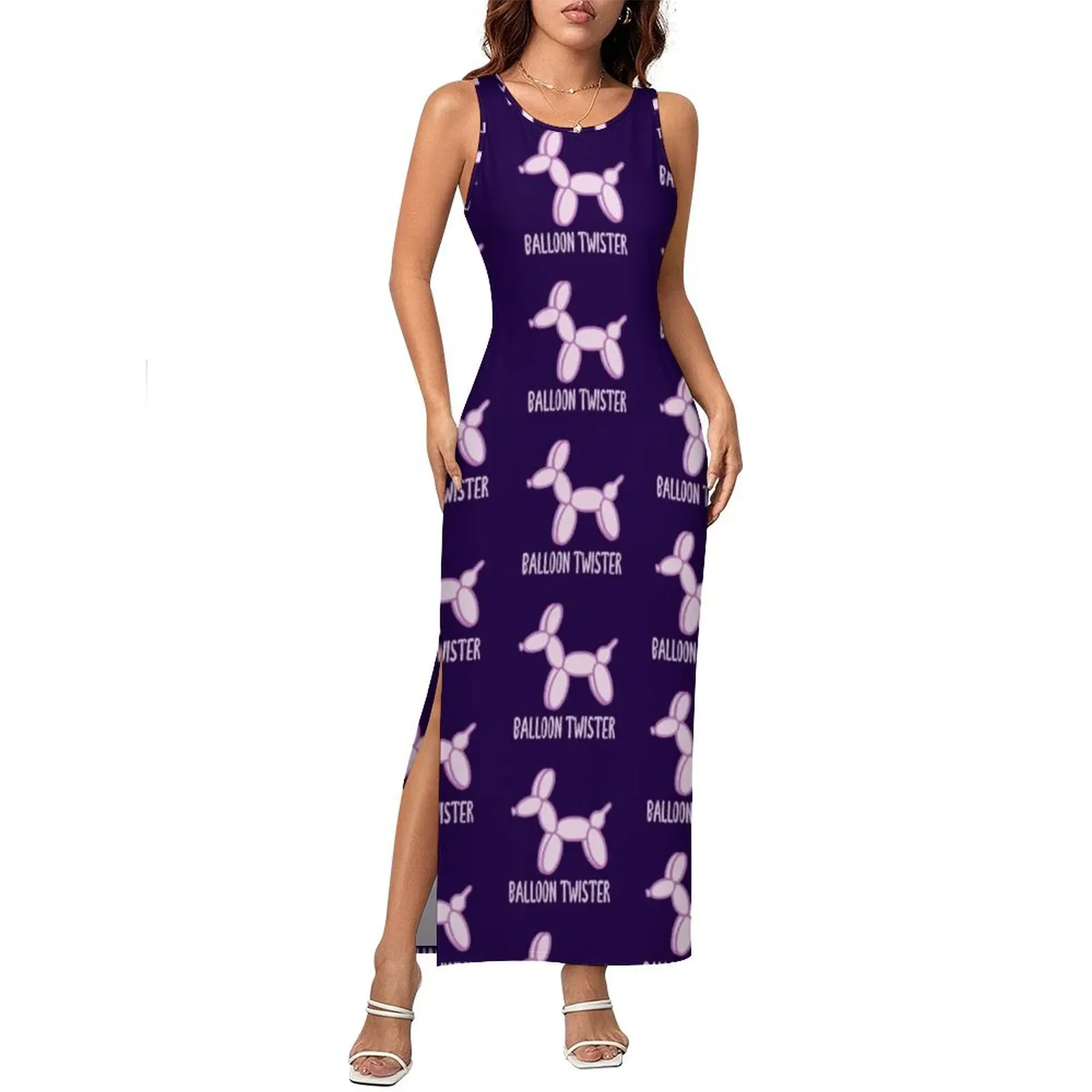 

Ladies Bodycon Dress Vintage Balloon Twister Maxi Dresses Summer Funny Animal Print Sleeveless Street Wear Custom Dress Big Size