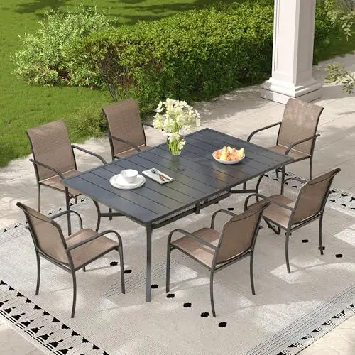 7 Pieces Outdoor Dining Set, Stackable Textilene Paito Chairs & 59.2