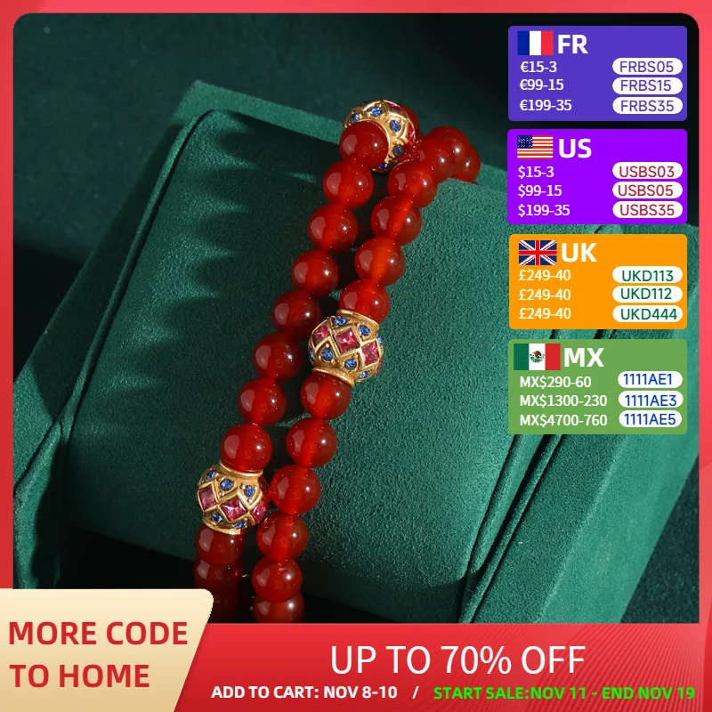 

Vintage Red Agate Glass Beaded Bracelets For Women Layered With Gold Color Crystal Ball Charm Wedding Bride Antique Jewelry 2025