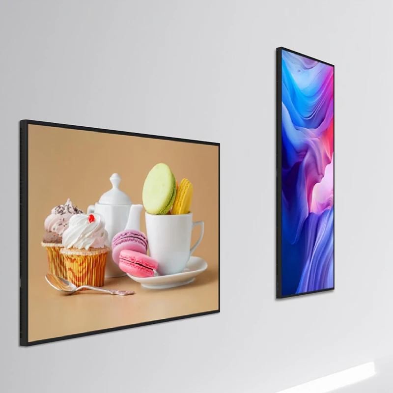 

Wall Mounted Ultra-thin Digital Signage 4K Animation Auto Brightness 11.5mm Narrow Bezel Anti-Glare Indoor Elevator Advertising