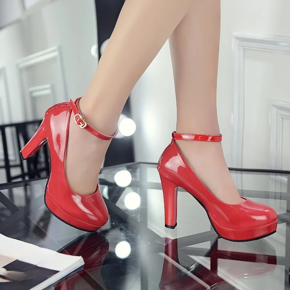 

Women High Heels Fashion Patent Leather High Heels Single Shoe Ankle Strap High Heel Shoes Temperament Banquet Party Dress Pumps