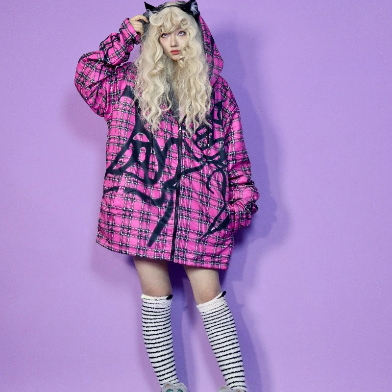 خريف شتاء جديد ثقافة فرعية القطن المرأة السترات خمر تصميم فضفاض مقنعين الصوف القطن البلوزات المطبوعة معاطف السيدات #6