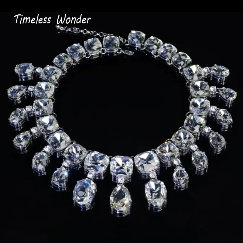 Timeless Wonder Fancy Crystal Zircon Geo Pave Necklace for Women Designer Jewelry Goth Runway Trendy Art Deco Classy Neat 4526