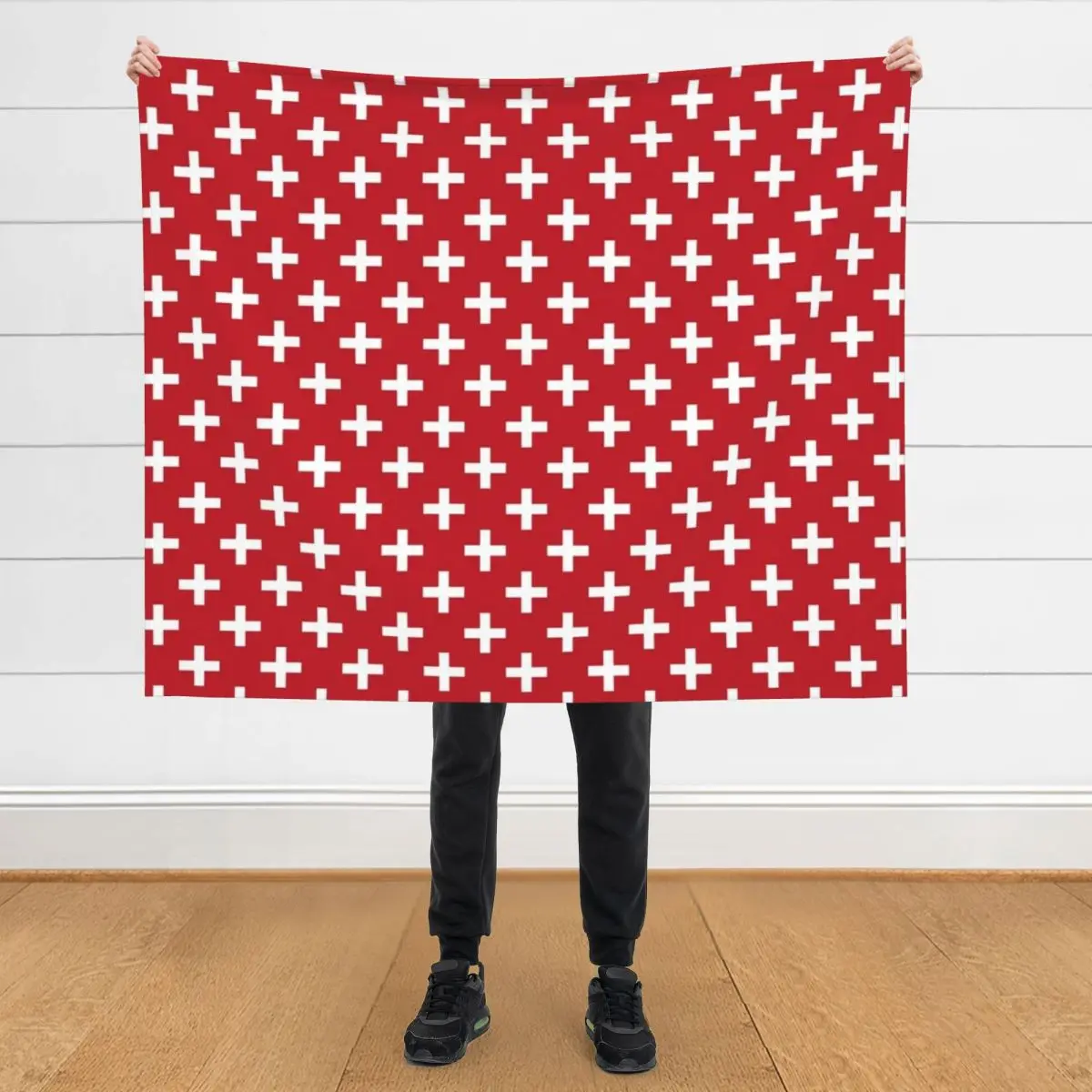

Crosses Criss Cross Swiss Cross Hygge Scandi Plus Sign Red and White Throw Blanket Plaid Picnic Shaggy Blankets