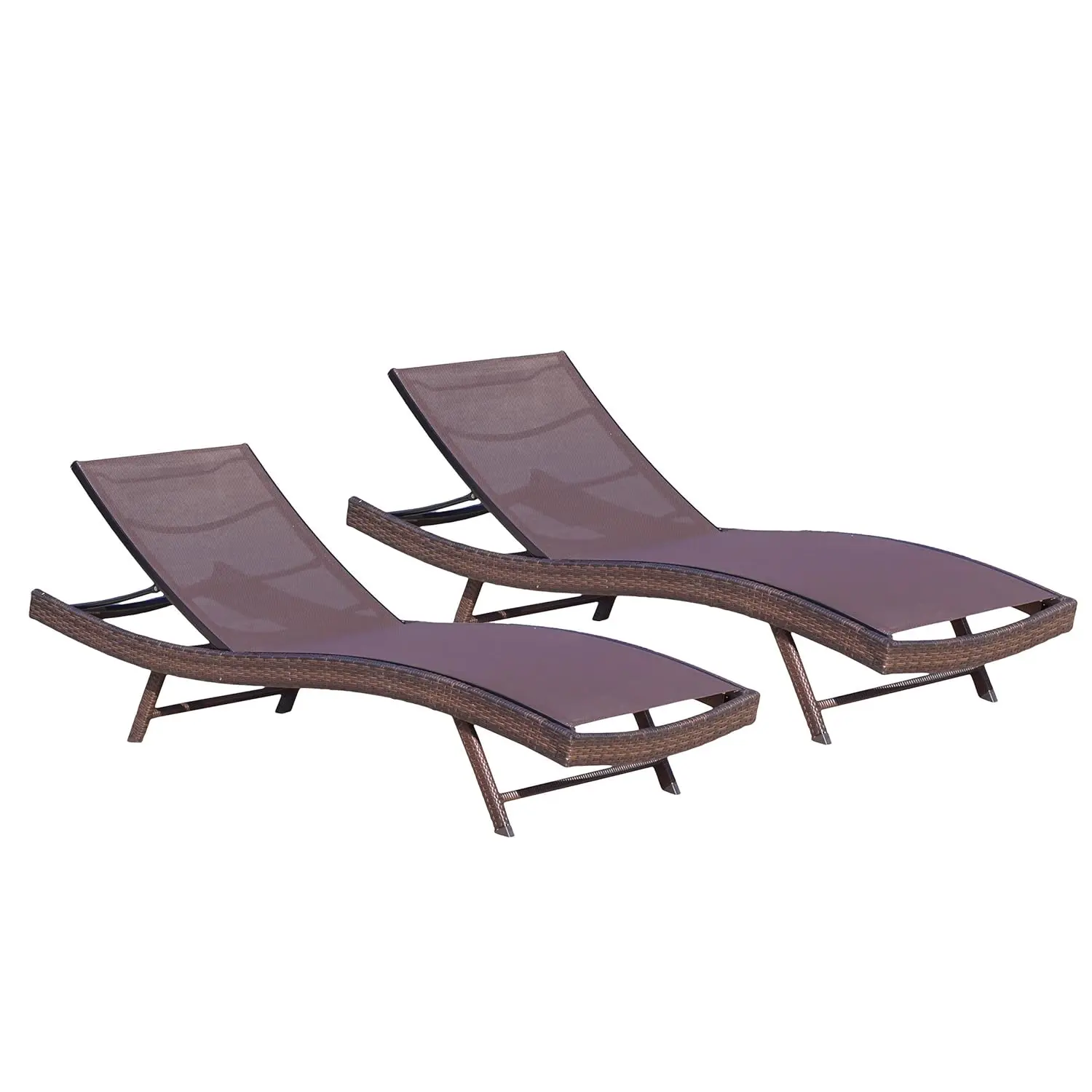 

Textilene Chaise Lounge Set Outdoor Patio Reclining Chairs 2-Pcs Multibrown Weather Resistant, Customized