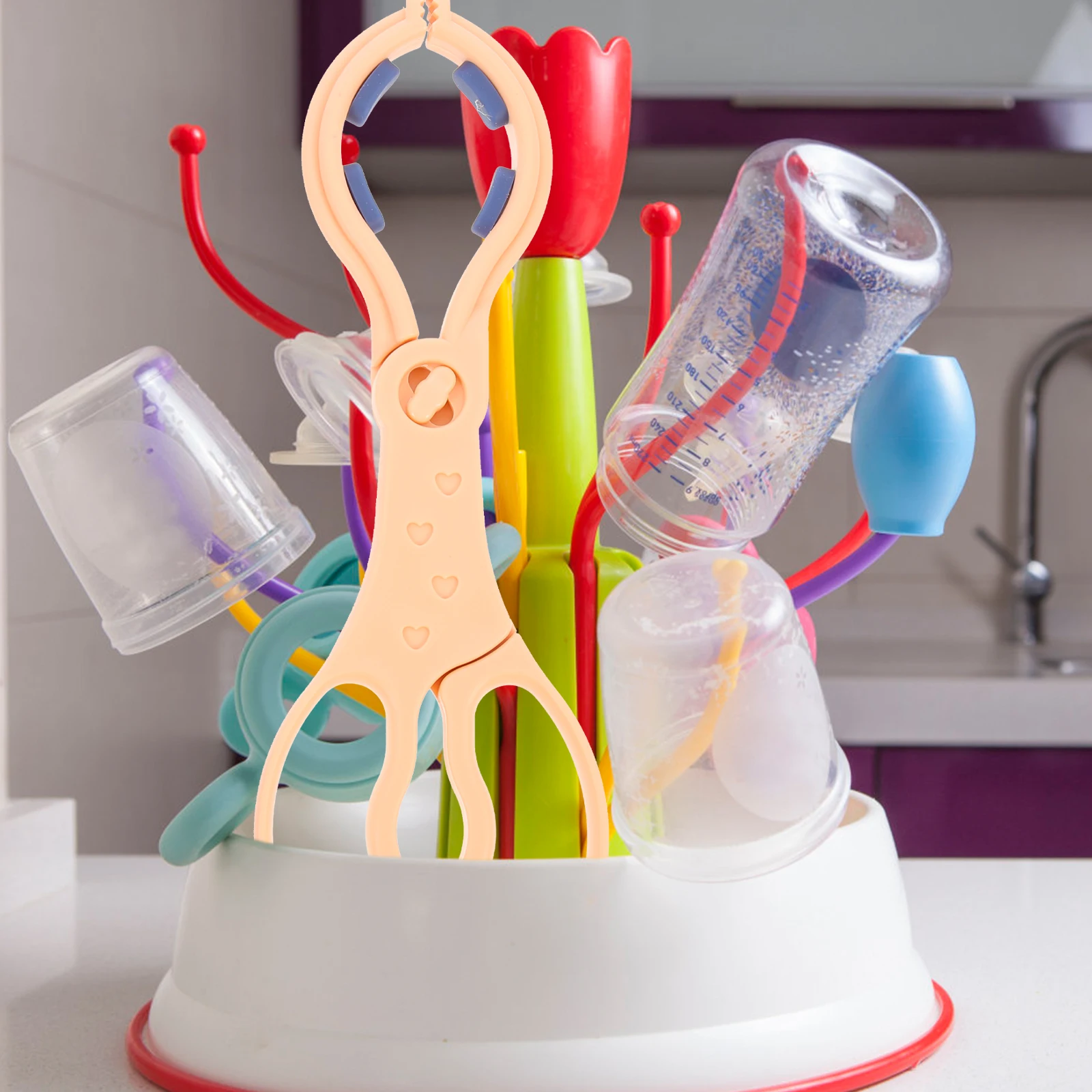 

2pcs Anti-Slip Feeder Baby Milk Clamp Feeding Bottle Tong Detachable Pacifier Clamp Sterilizer Long Handle Lightweight Pp