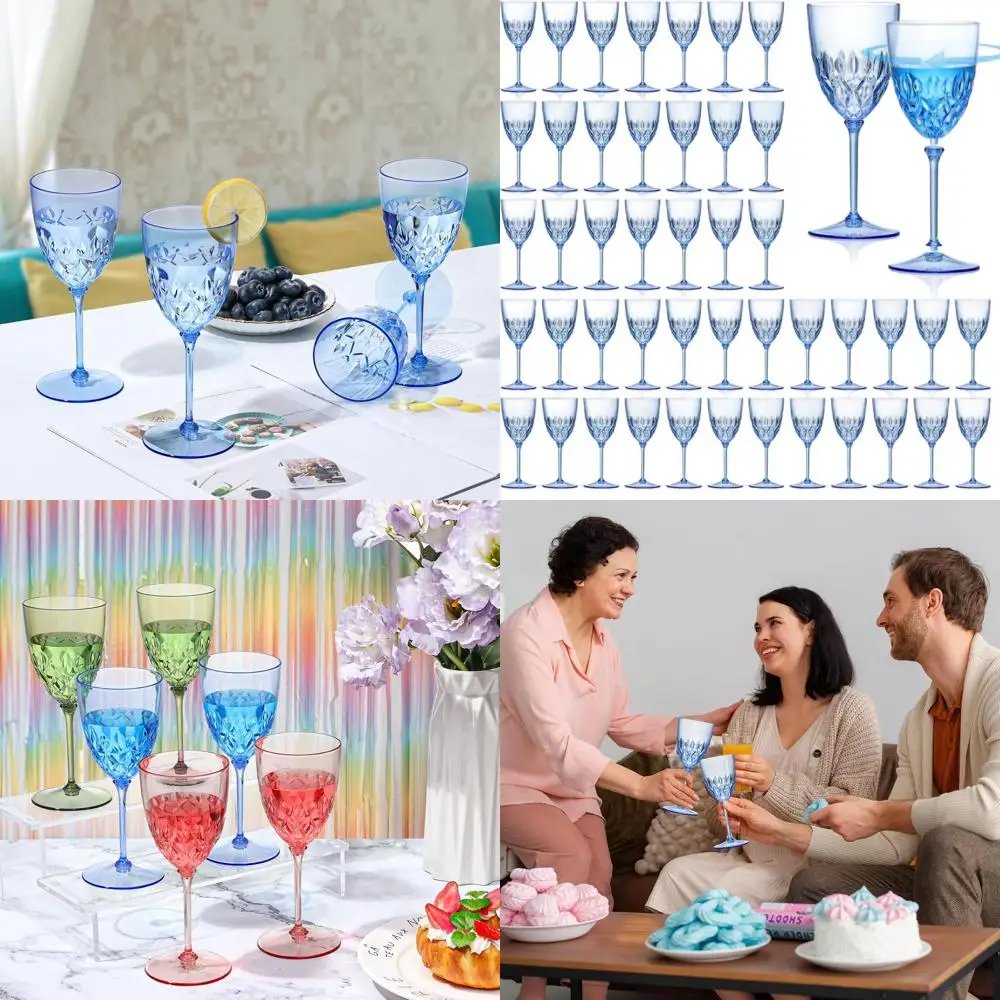 

Bulk 48 Pack Blue Plastic Wine Glasses, 7.4oz Detachable Stem, Unbreakable for Weddings & Parties