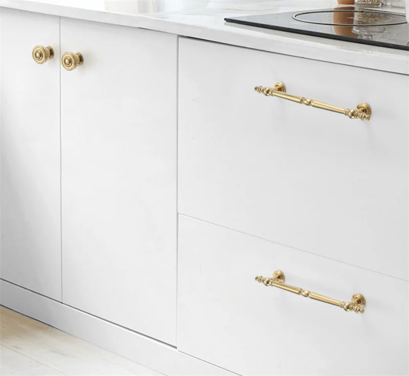 French Palace Style Furniture Handles Bright Gold Cabinet Handles Door Drawer Knobs Long Bar Kitchen Wardrobe Cupboard Pulls