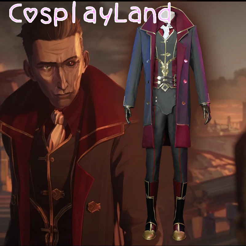 Spiel LOL Arcane Silco Cosplay Kostüm für Erwachsene Mann Anzug Halloween Kostüme LOL Silco Kostüm Jacke Weste Shirt Hosen Outfit