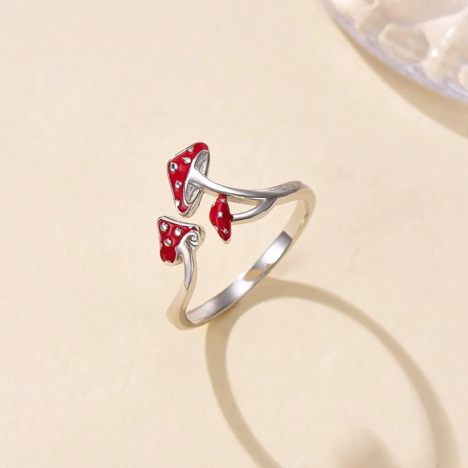 Charming Red Mushroom Adjustable Ring  Adorable Vintage Design for Women Perfect Birthday Christmas Gift for Girls