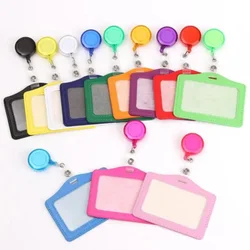 Pull Retractable Badge Reel Pu Leather ID Card Holder Cover Case Set With Lanyard String Neck Straps Nurse Office Worker Yoyo