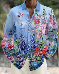 High-end shirt, Hawaiian shirt, floral print, long-sleeved single-breasted clothing, fashionable street style, versatile design