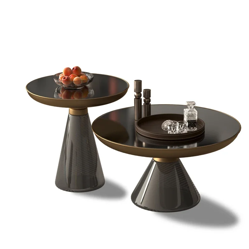 

Nordic Light Luxury Metal Glass Tea Table Italian Sofa Side Table Tempered Glass round Table