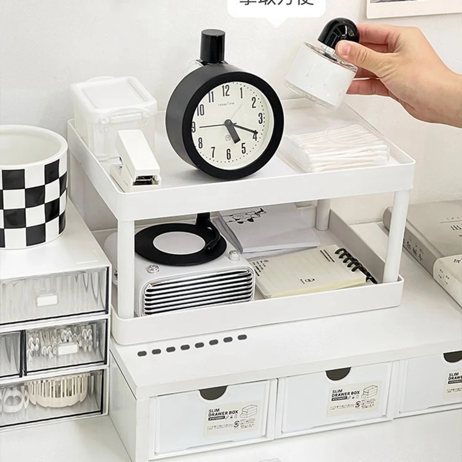 1-teiliges Desktop-Aufbewahrungsregal, Büroaufbewahrungszubehör, einfache Aufbewahrungsbox, einfacher Schlafsaal-Schreibtisch, Sortierregal für Schreibwaren, Doppel-La
