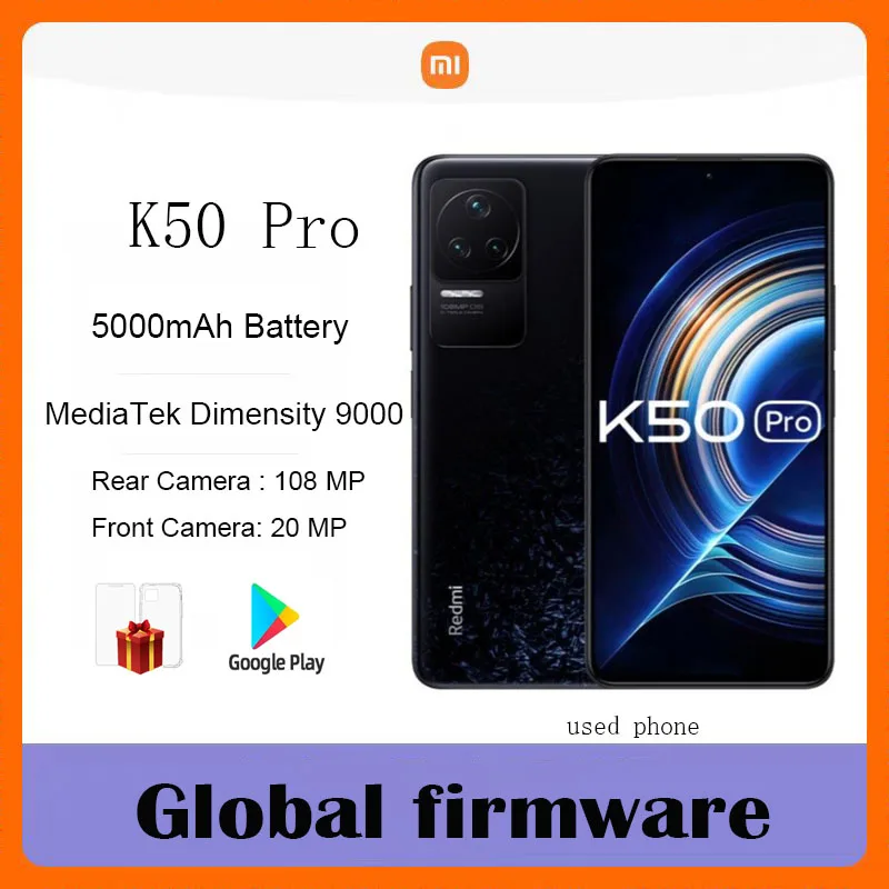 Google Store Xiaomi Redmi K50 Pro 5G MTK Dimensity 9000 Global 2K OLED 120W Fast Charging 108MP OIS Camera used phone